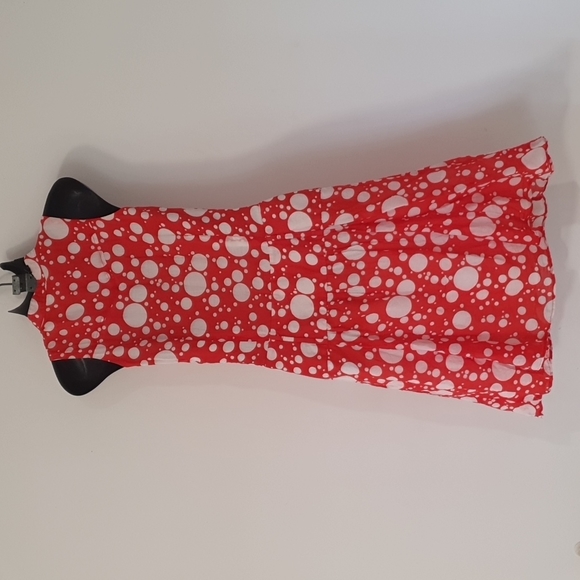 Zara Basic Size 10 12 approx Red White Spot Dress Cotton Silk - Picture 6 of 9